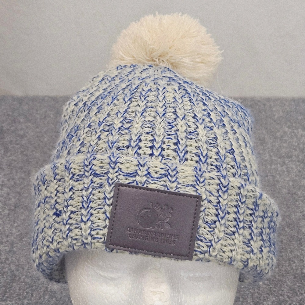 Anishinaabe Mille Lacs Band of Ojibwe Beanie Cap‎ Aanjibimaadizing Blue Pom